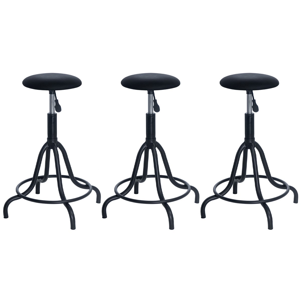 Kit 3 banquetas estofadas cozinha industrial Loft giratória West Preto
