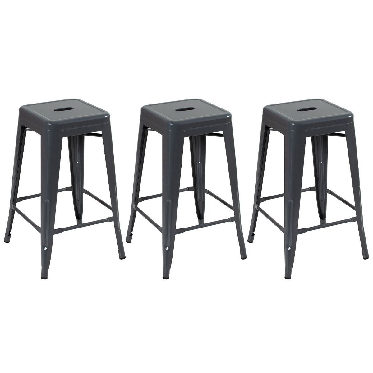 Kit 3 banquetas médias Iron Tolix 66 cm Cinza Escuro