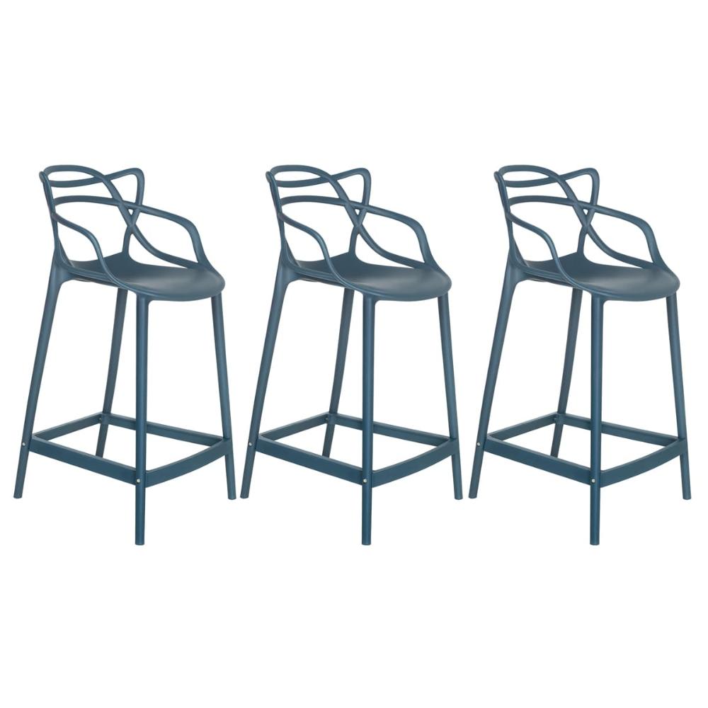 Kit 3 banquetas médias Masters Allegra 66 cm Azul petróleo