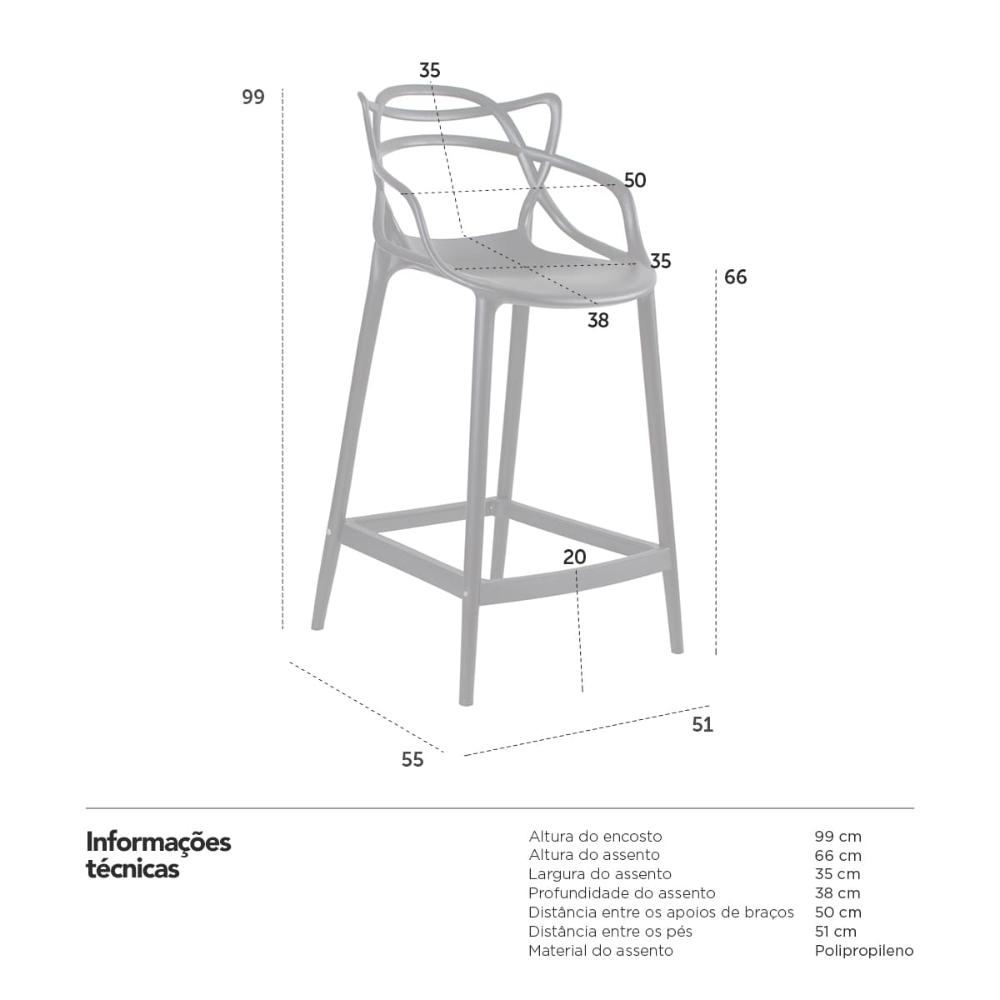 Kit 3 banquetas médias Masters Allegra 66 cm Branco