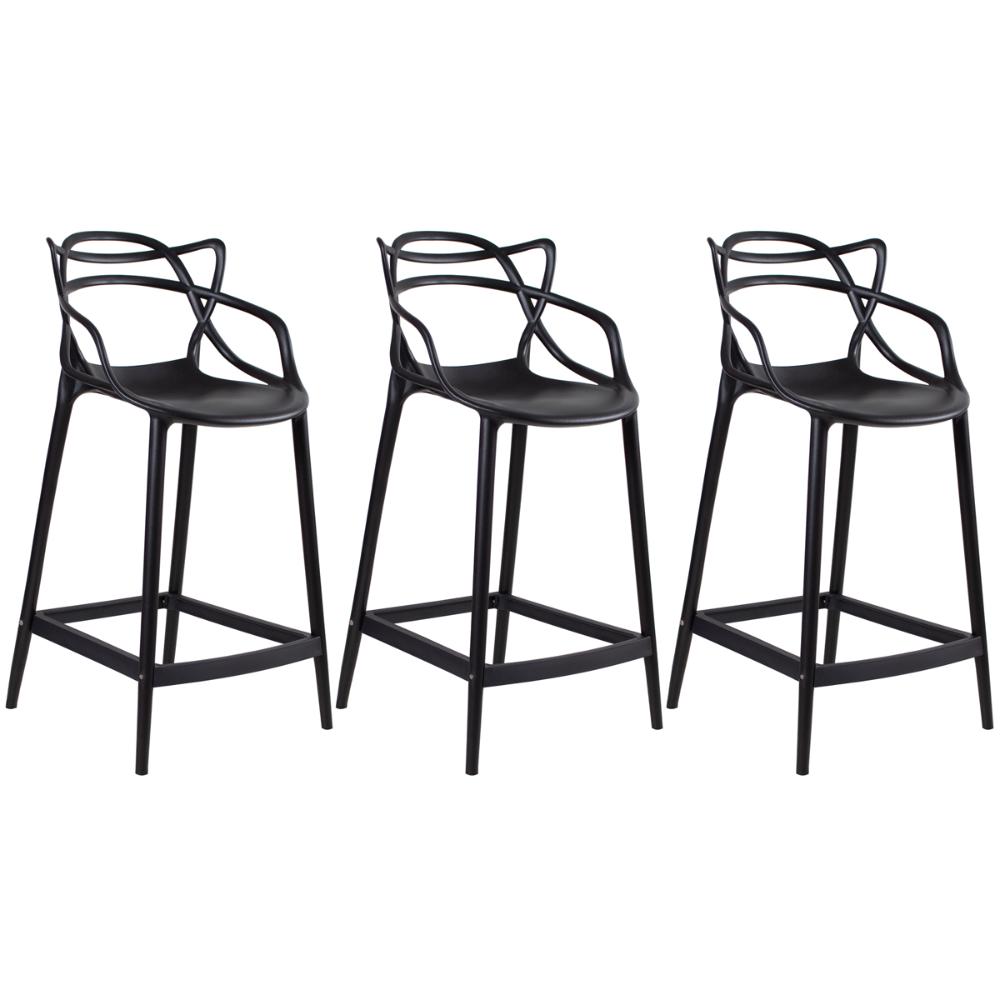 Kit 3 banquetas médias Masters Allegra 66 cm Preto