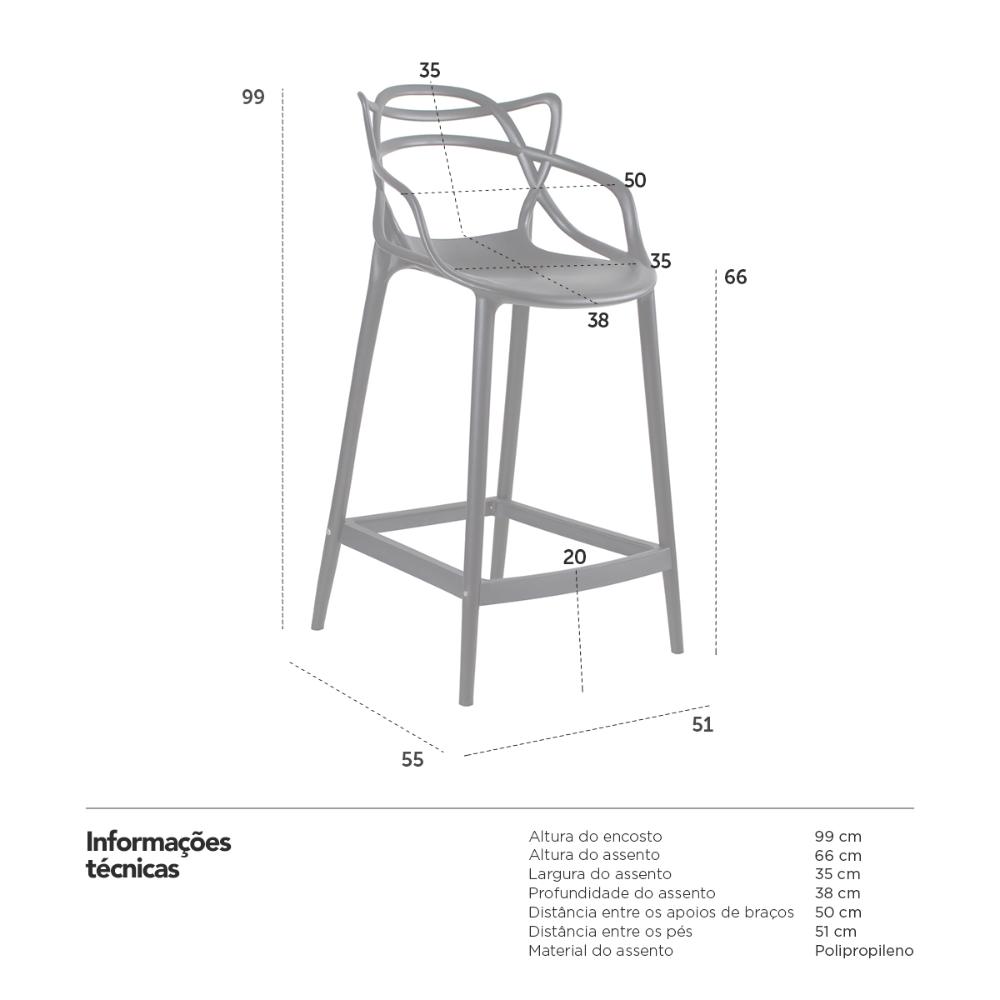 Kit 3 banquetas médias Masters Allegra 66 cm Preto