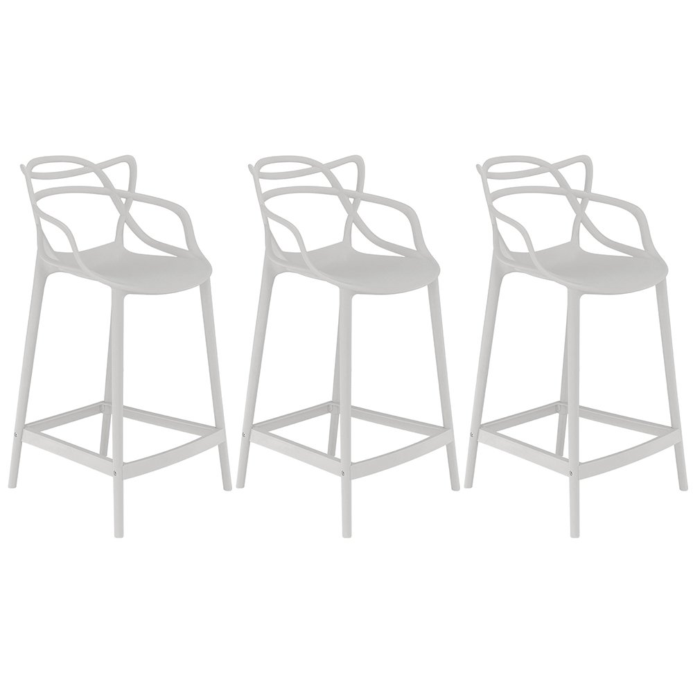Kit 3 banquetas médias bancada cozinha Masters Allegra 66 cm Cinza Claro
