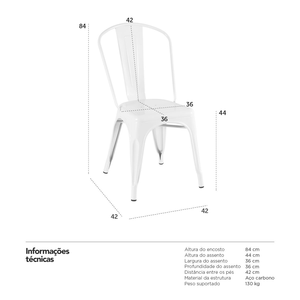 Kit 32 cadeiras Iron Tolix design indutrial jantar cozinha Branco