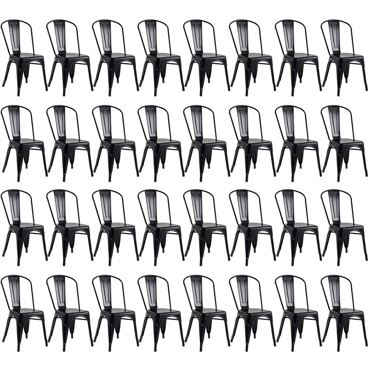 Kit 32 cadeiras Iron Tolix design indutrial jantar cozinha Preto semibrilho