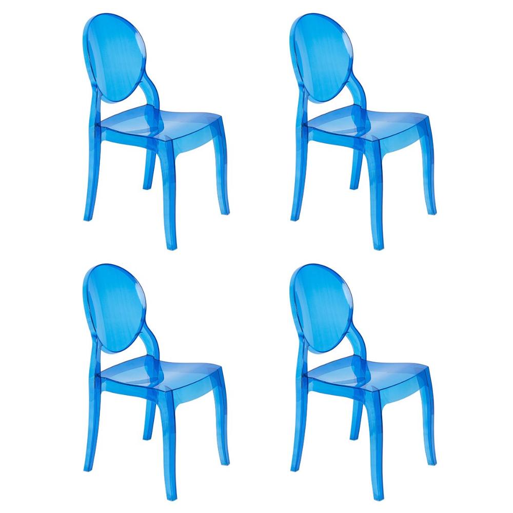 Kit 4 Cadeiras de jantar Elizabeth Ghost acrílica transparente - Azul Translucido