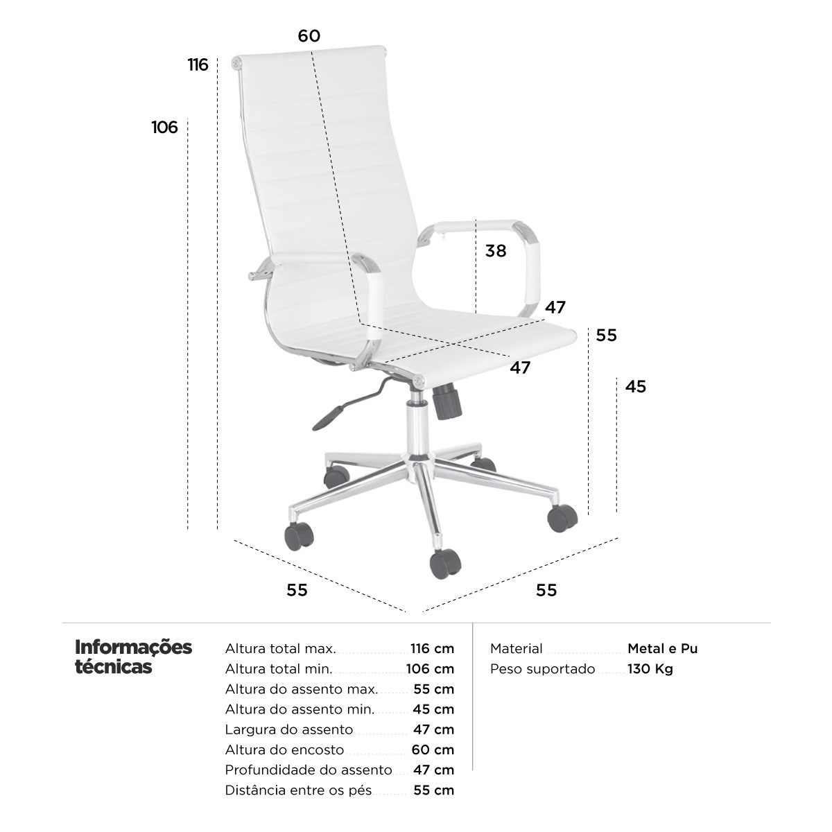 Kit 4 Cadeiras escritório Esteirinha Diretor Home office - Branco