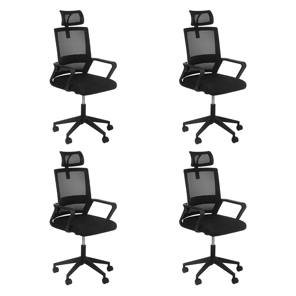 Kit 4 Cadeiras escritório rodizio office Confort Preto