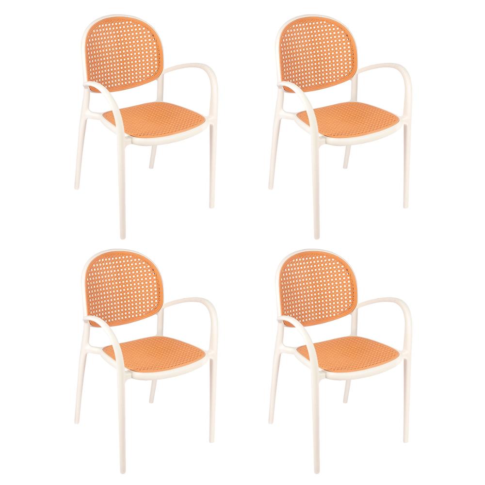Kit 4 Cadeiras jantar cozinha cafeteria com Braços Mumbai tela palha plástico