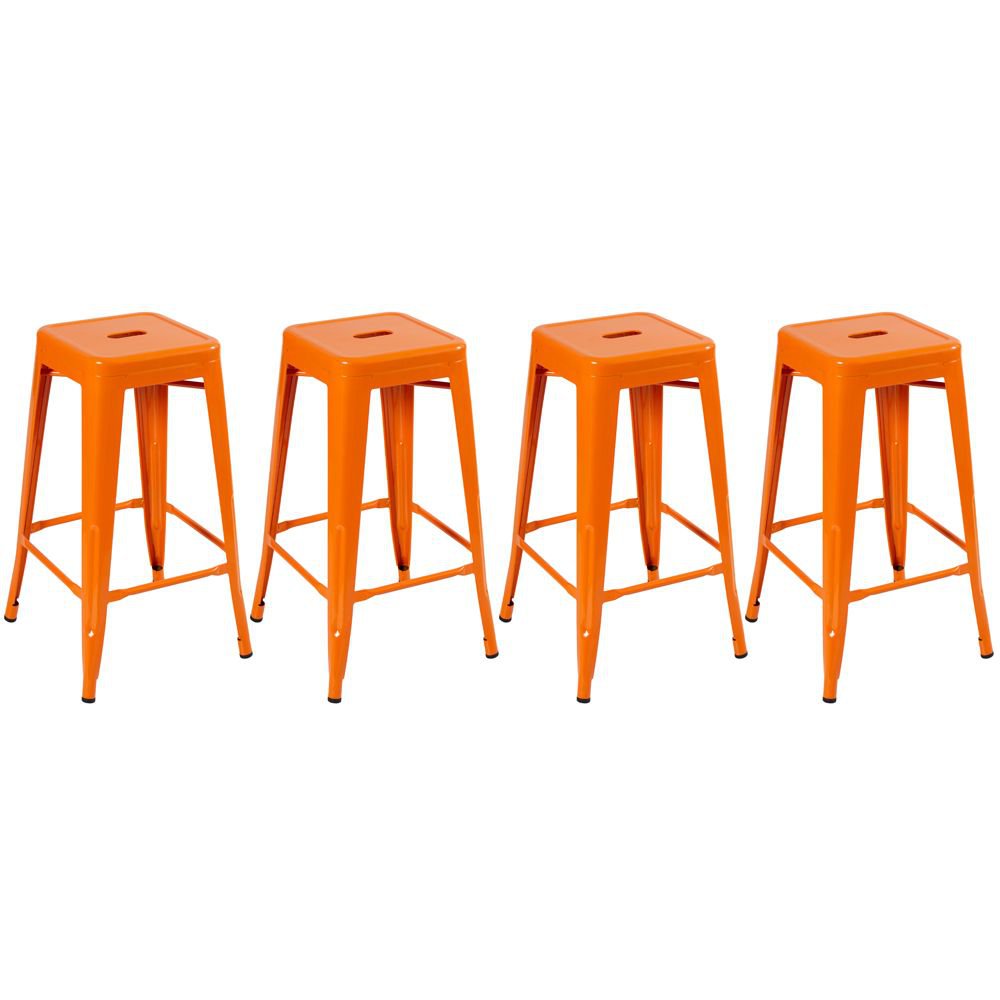 Kit 4 banquetas altas Iron Tolix 76 cm Laranja