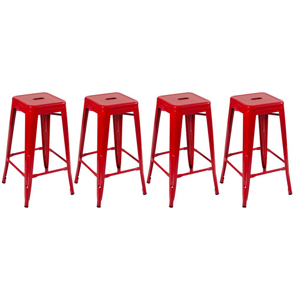 Kit 4 banquetas altas Iron Tolix 76 cm Vermelho