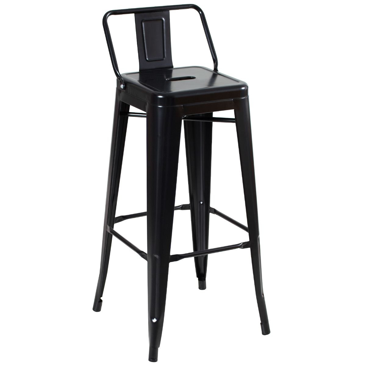 Kit 4 banquetas altas Iron Tolix com encosto 76 cm Preto semibrilho