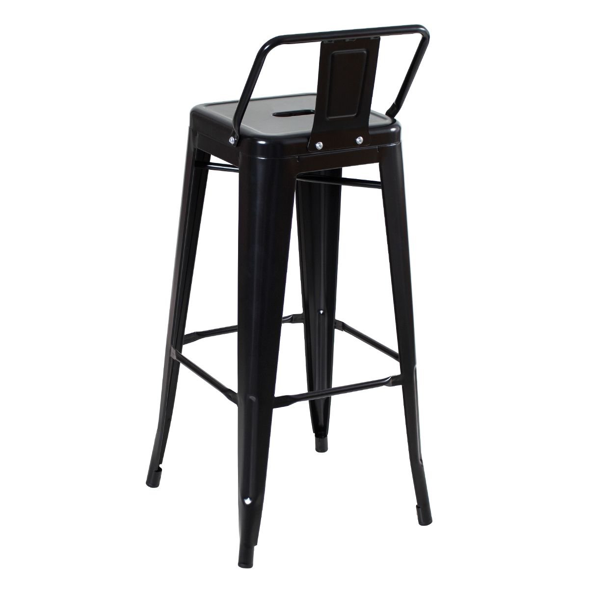 Kit 4 banquetas altas Iron Tolix com encosto 76 cm Preto semibrilho