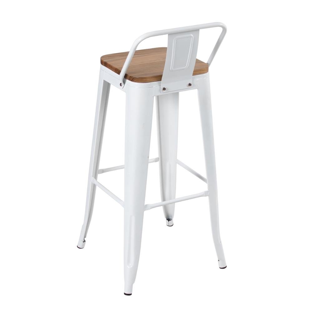 Kit 4 banquetas altas Iron Tolix com encosto e assento madeira 76 cm industrial bancada bar cozinha Branco