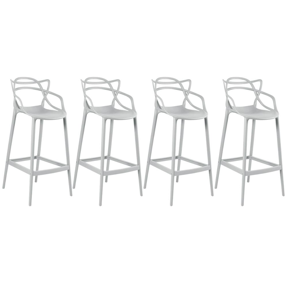Kit 4 banquetas altas Masters Allegra 76 cm Cinza claro