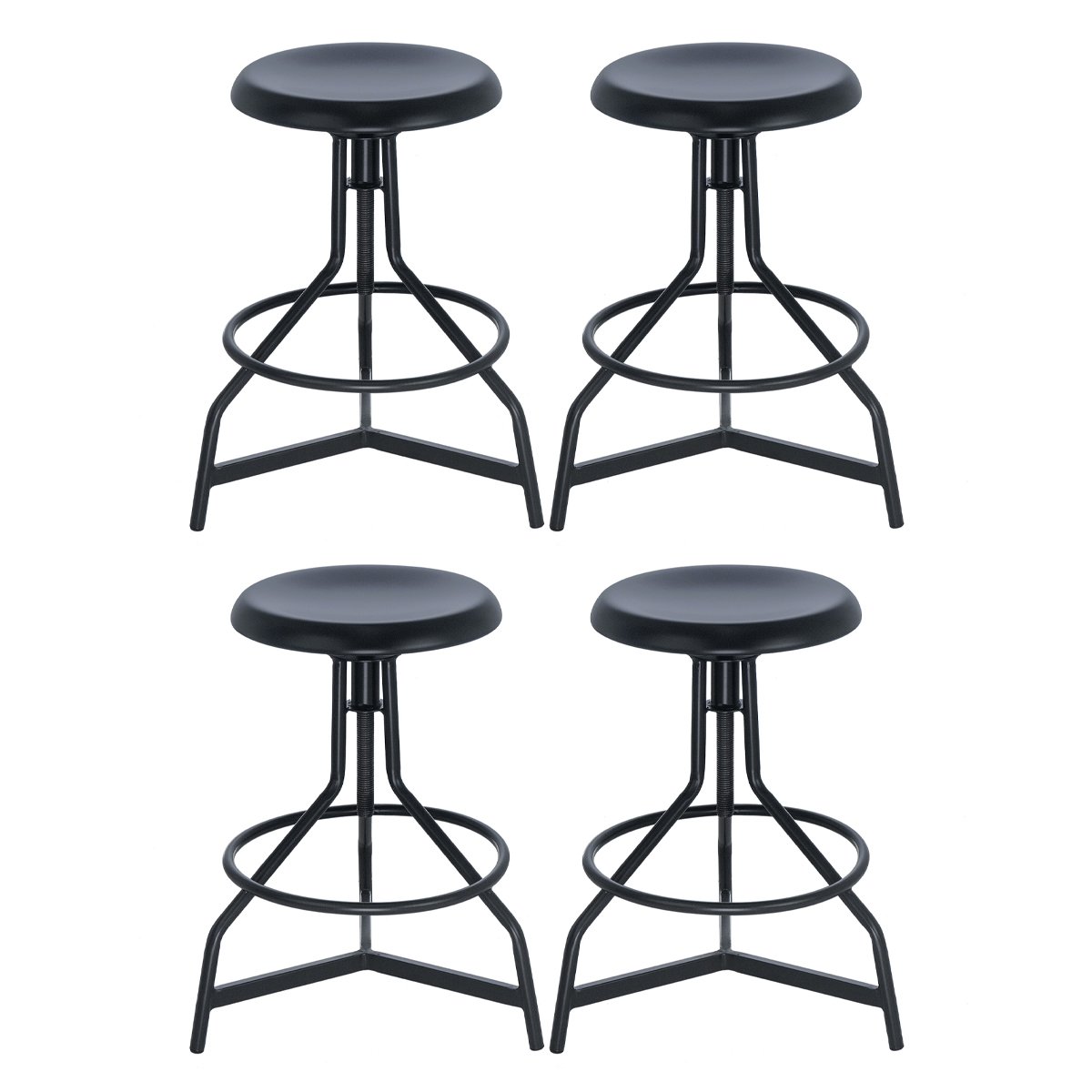 Kit 4 banquetas altas cozinha industrial loft aço giratória York Preto