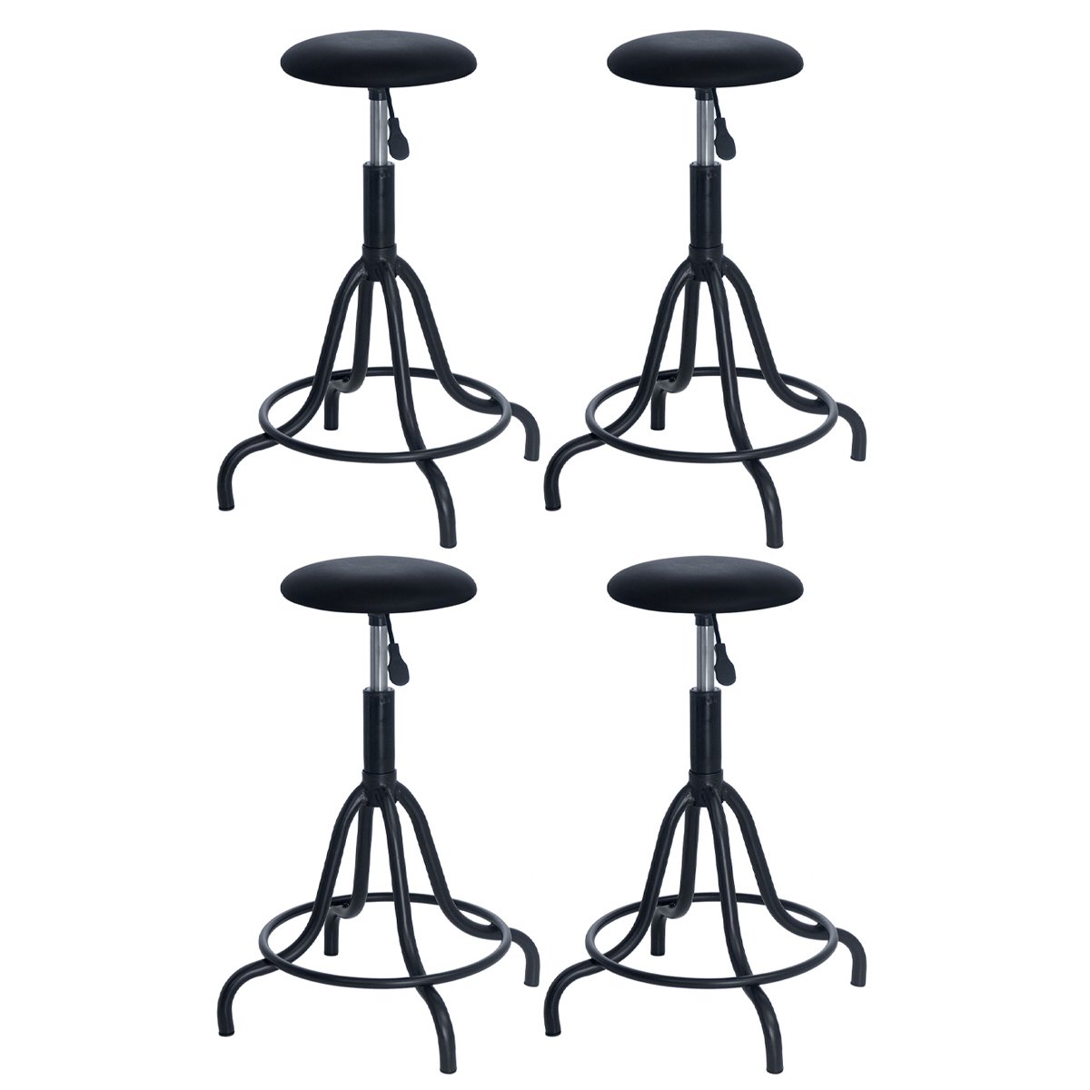 Kit 4 banquetas estofadas cozinha industrial Loft giratória West Preto