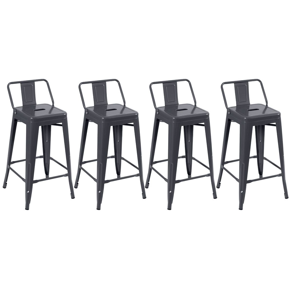Kit 4 banquetas médias Iron Tolix com encosto 66 cm Cinza Escuro