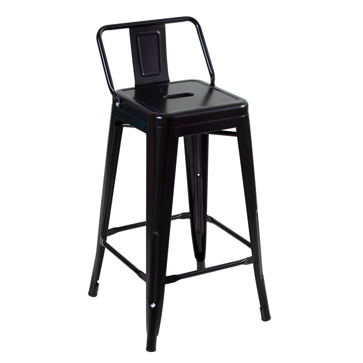 Kit 4 banquetas médias Iron Tolix com encosto 66 cm Preto