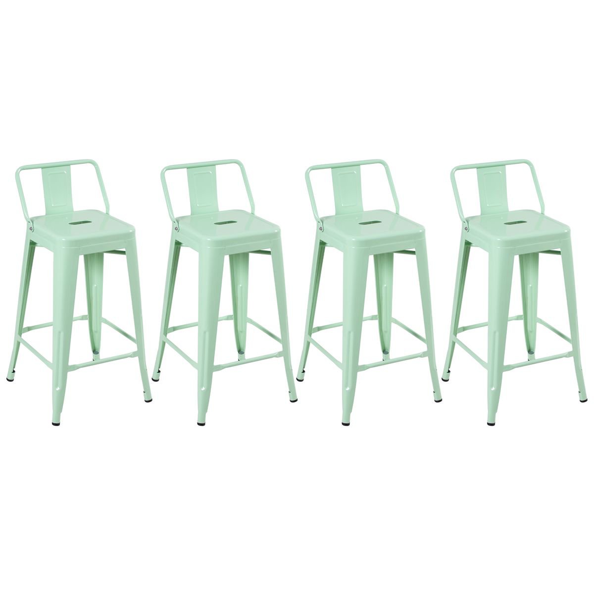 Kit 4 banquetas médias Iron Tolix com encosto 66 cm Verde Claro