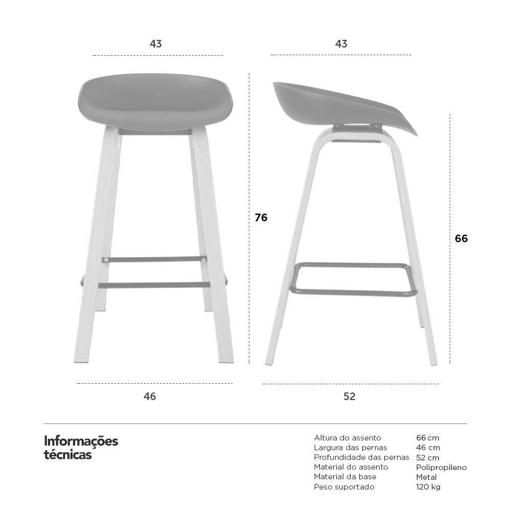 Kit 4 banquetas médias bancada cozinha Cassia BD 66 cm Preto