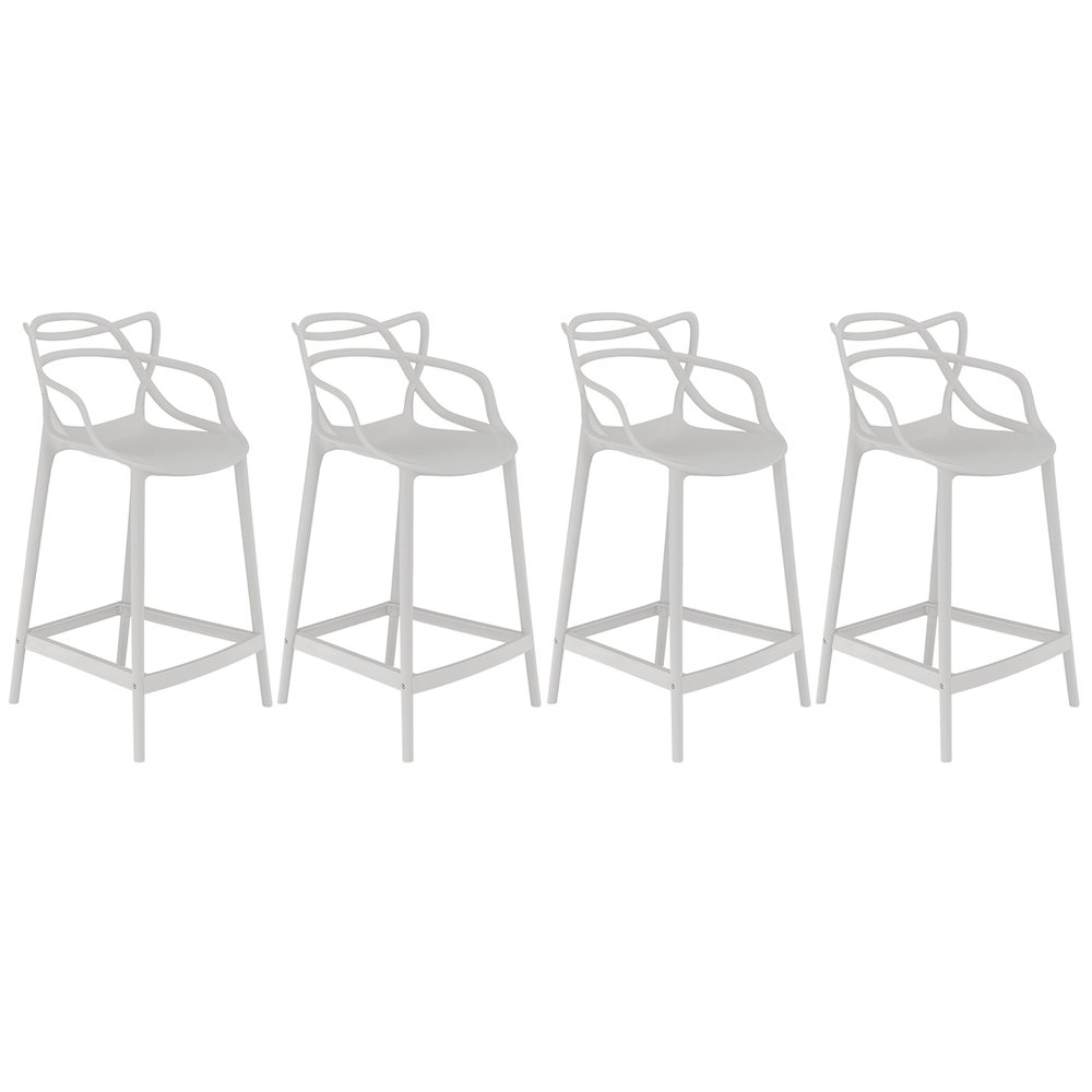 Kit 4 banquetas médias bancada cozinha Masters Allegra 66 cm Cinza Claro