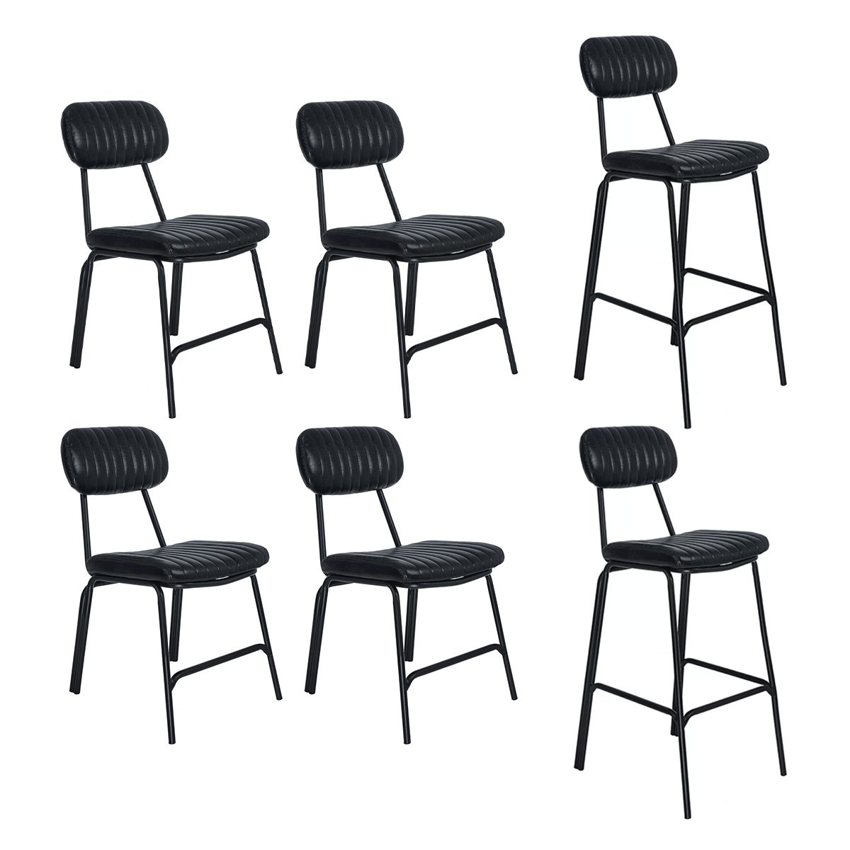 Kit 4 cadeiras + 2 banquetas estofadas industrial Loft Vintage Boston Preto