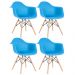 Kit 4 cadeiras Charles Eames Eiffel DAW com braços e pés de madeira clara Azul-céu