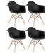 Kit 4 cadeiras Charles Eames Eiffel DAW com braços e pés de madeira clara Preto