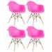 Kit 4 cadeiras Charles Eames Eiffel DAW com braços e pés de madeira clara Rosa-pink