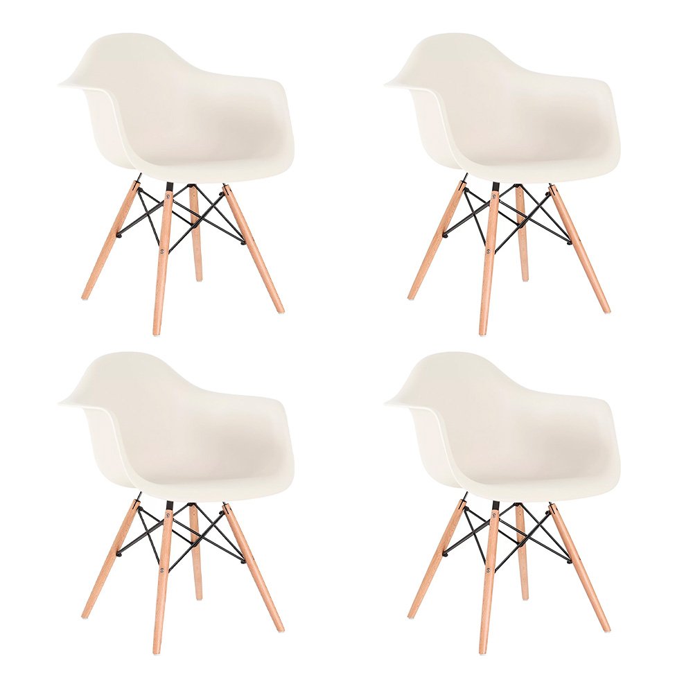 Kit 4 cadeiras Charles Eames Eiffel DAW com pés de madeira clara Creme