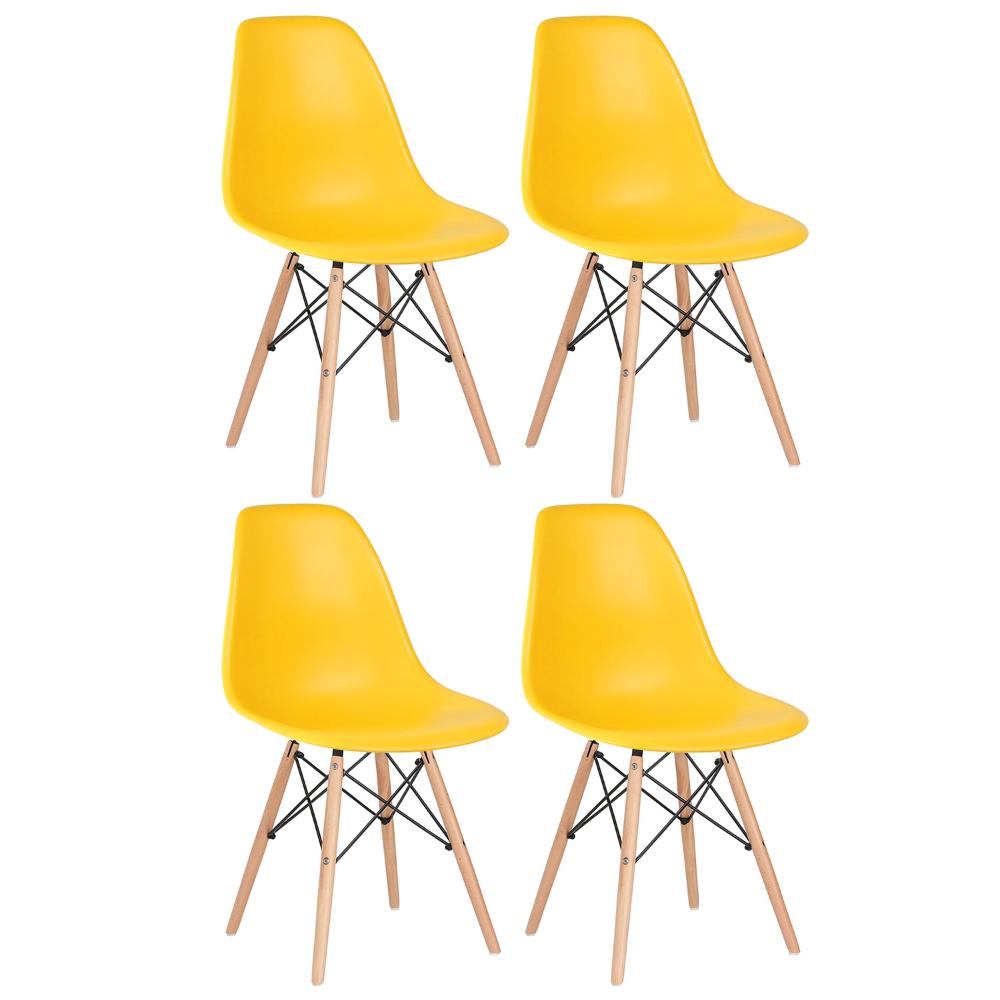 Kit 4 cadeiras Charles Eames Eiffel DSW com pés de madeira clara Amarelo