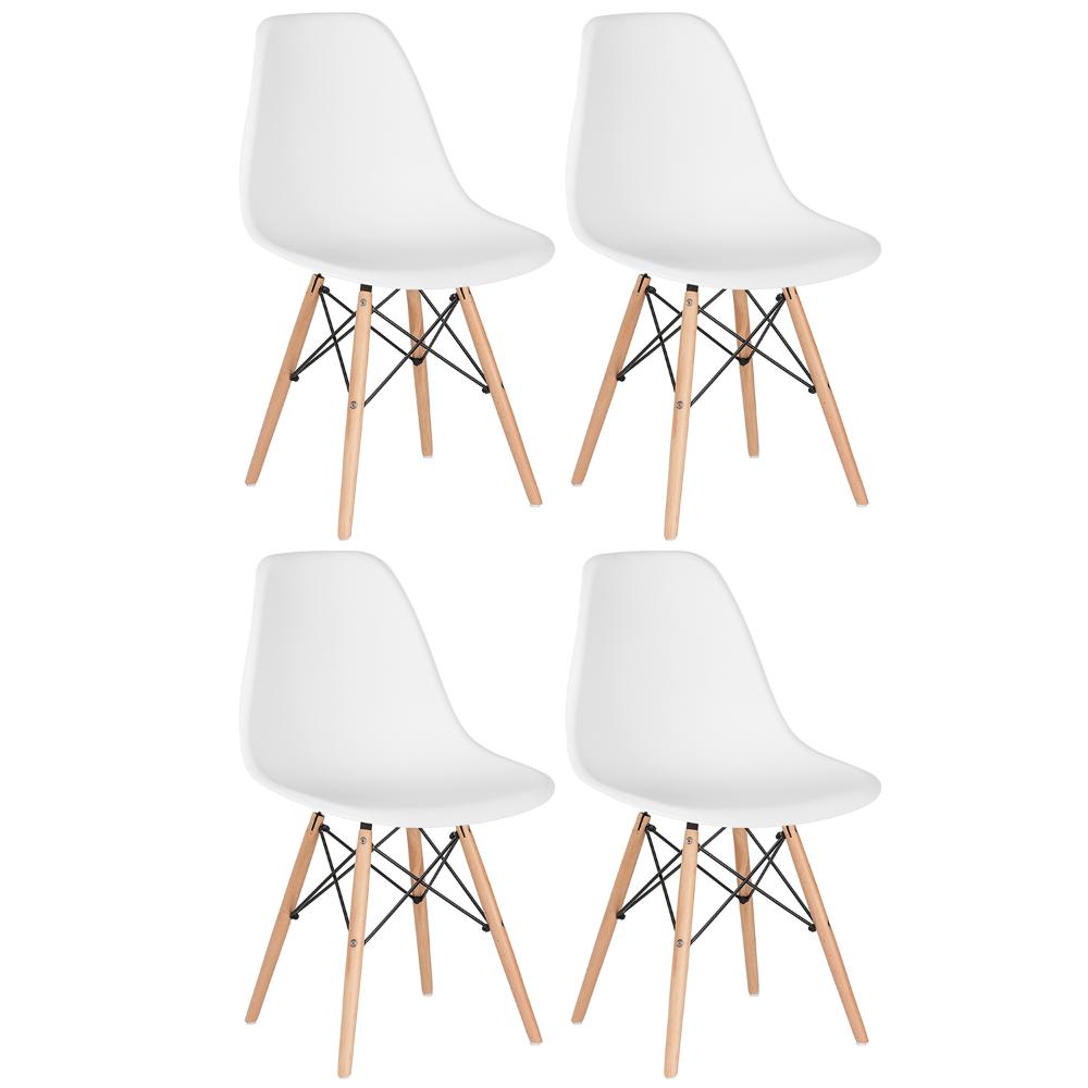 Kit 4 cadeiras Charles Eames Eiffel DSW com pés de madeira clara Branco