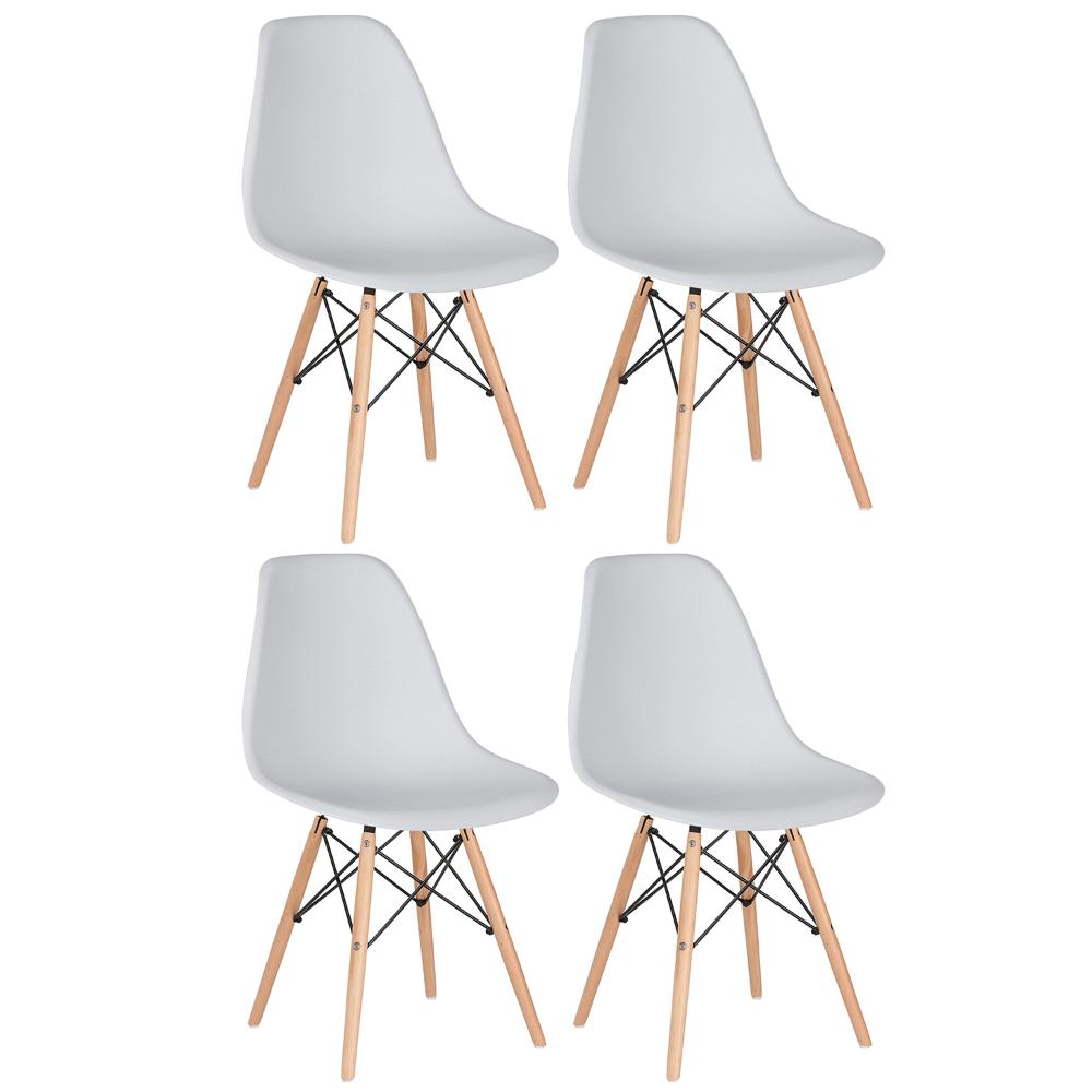 Kit 4 cadeiras Charles Eames Eiffel DSW com pés de madeira clara Cinza claro