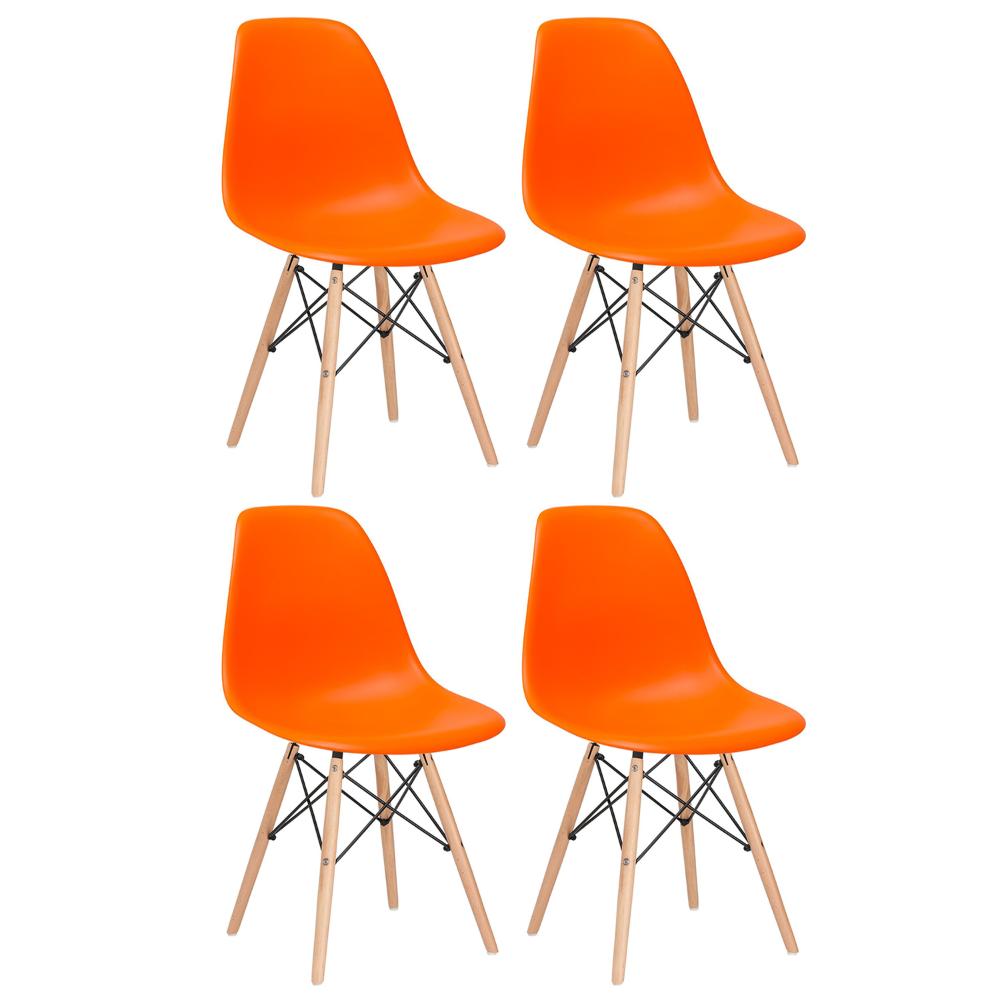 Kit 4 cadeiras Charles Eames Eiffel DSW com pés de madeira clara Laranja