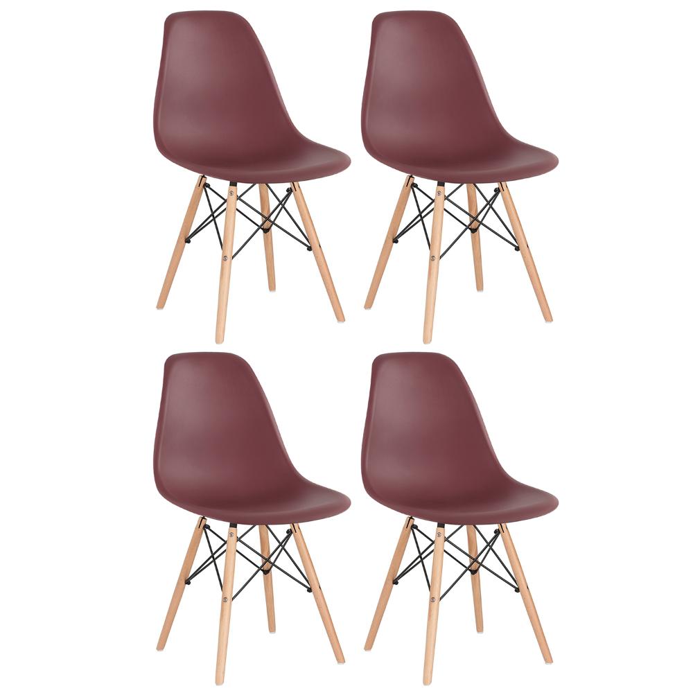 Kit 4 cadeiras Charles Eames Eiffel DSW com pés de madeira clara Marrom