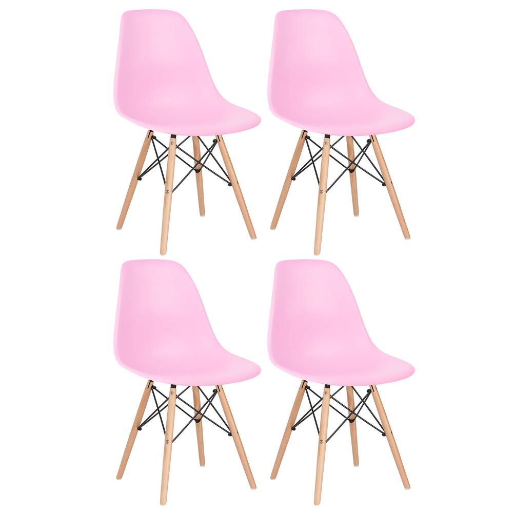 Kit 4 cadeiras Charles Eames Eiffel DSW com pés de madeira clara Rosa claro