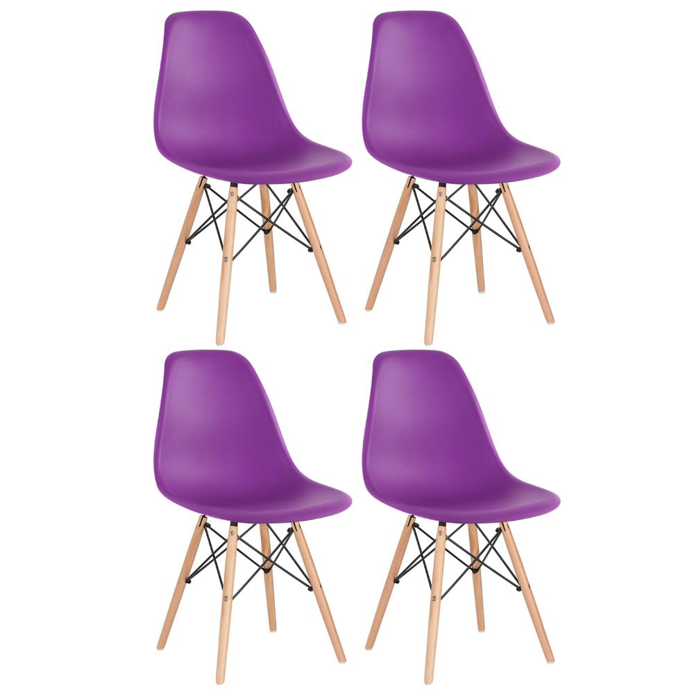 Kit 4 cadeiras Charles Eames Eiffel DSW com pés de madeira clara Roxo