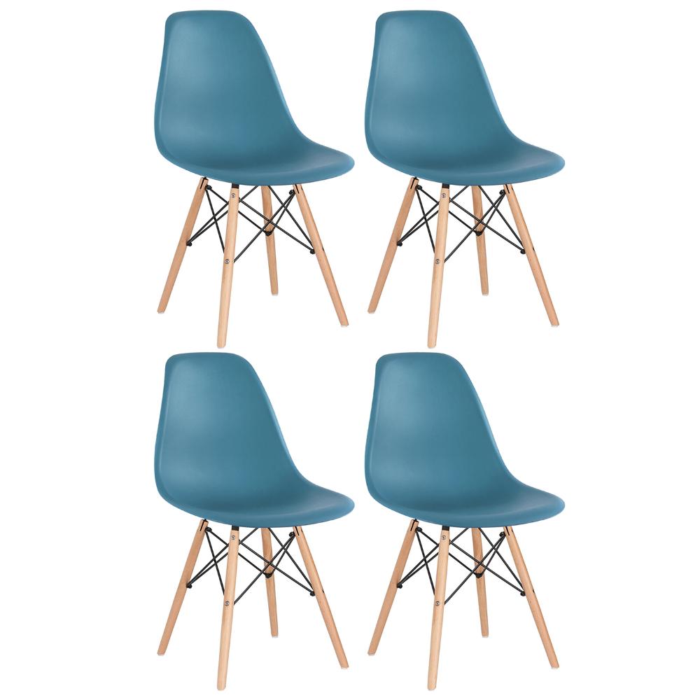 Kit 4 cadeiras Charles Eames Eiffel DSW com pés de madeira clara Turquesa