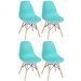 Kit 4 cadeiras Charles Eames Eiffel DSW com pés de madeira clara Verde Tiffany - Assento nacional