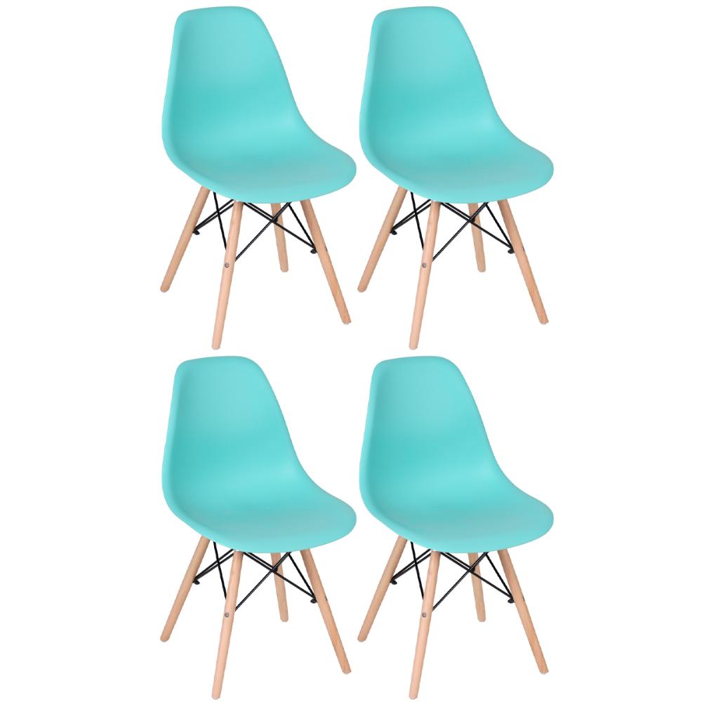 Kit 4 cadeiras Charles Eames Eiffel DSW com pés de madeira clara Verde Tiffany - Assento nacional