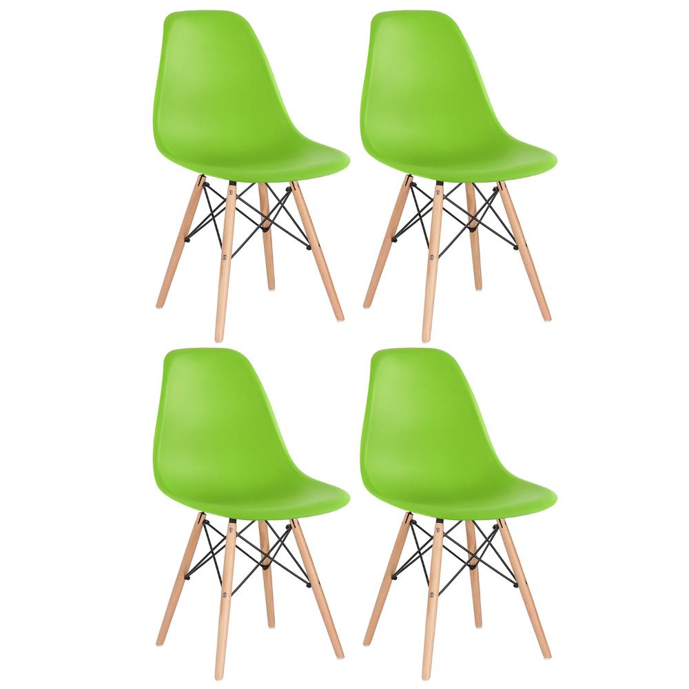 Kit 4 cadeiras Charles Eames Eiffel DSW com pés de madeira clara Verde claro