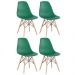 Kit 4 cadeiras Charles Eames Eiffel DSW com pés de madeira clara Verde escuro
