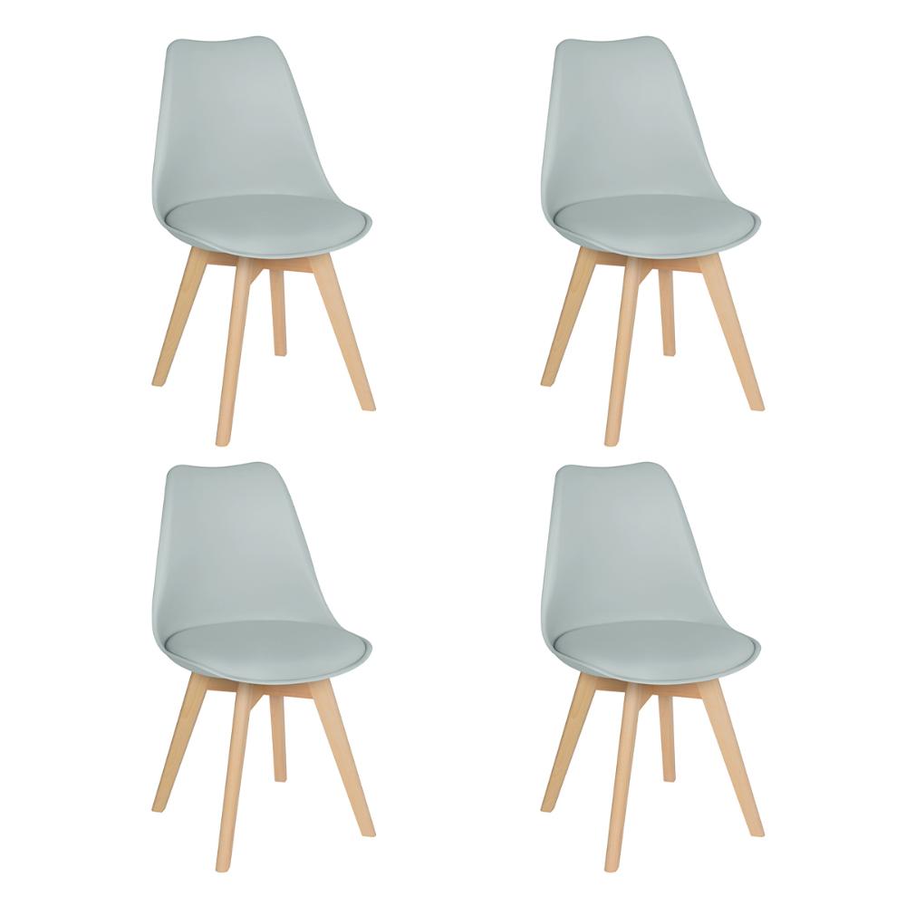 Kit 4 cadeiras Leda com assento estofado Cinza-claro