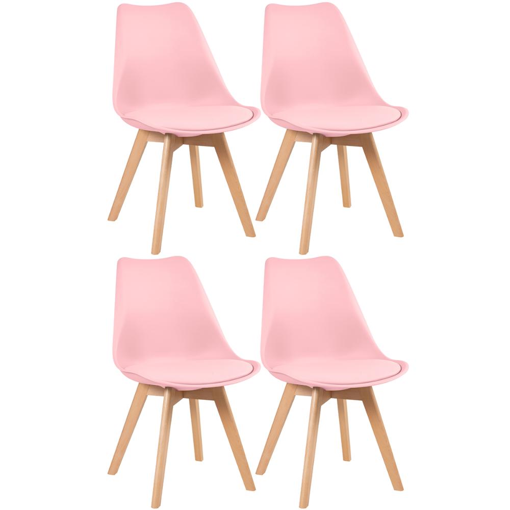 Kit 4 cadeiras Leda com assento estofado Rosa-claro