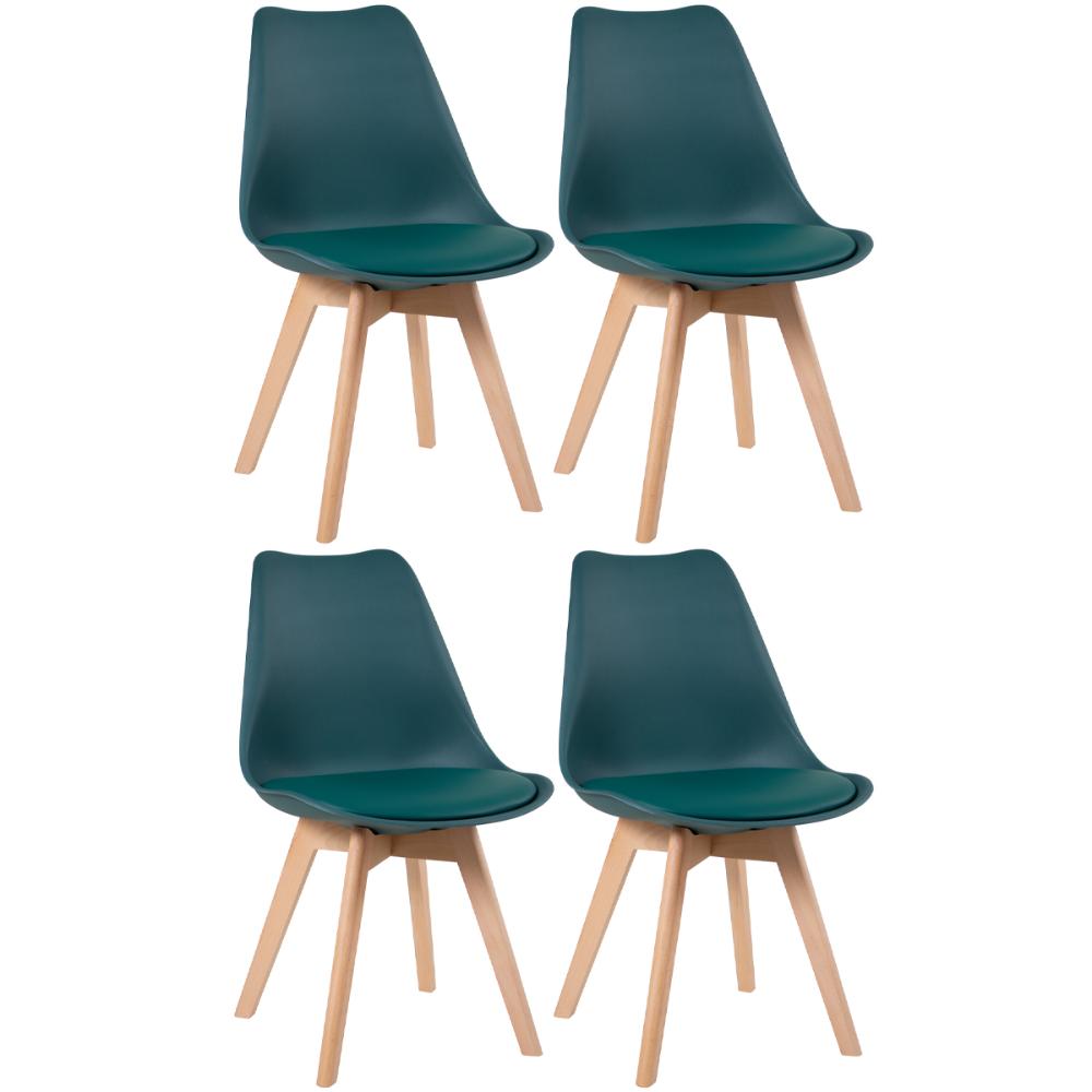 Kit 4 cadeiras Leda com assento estofado Verde-escuro