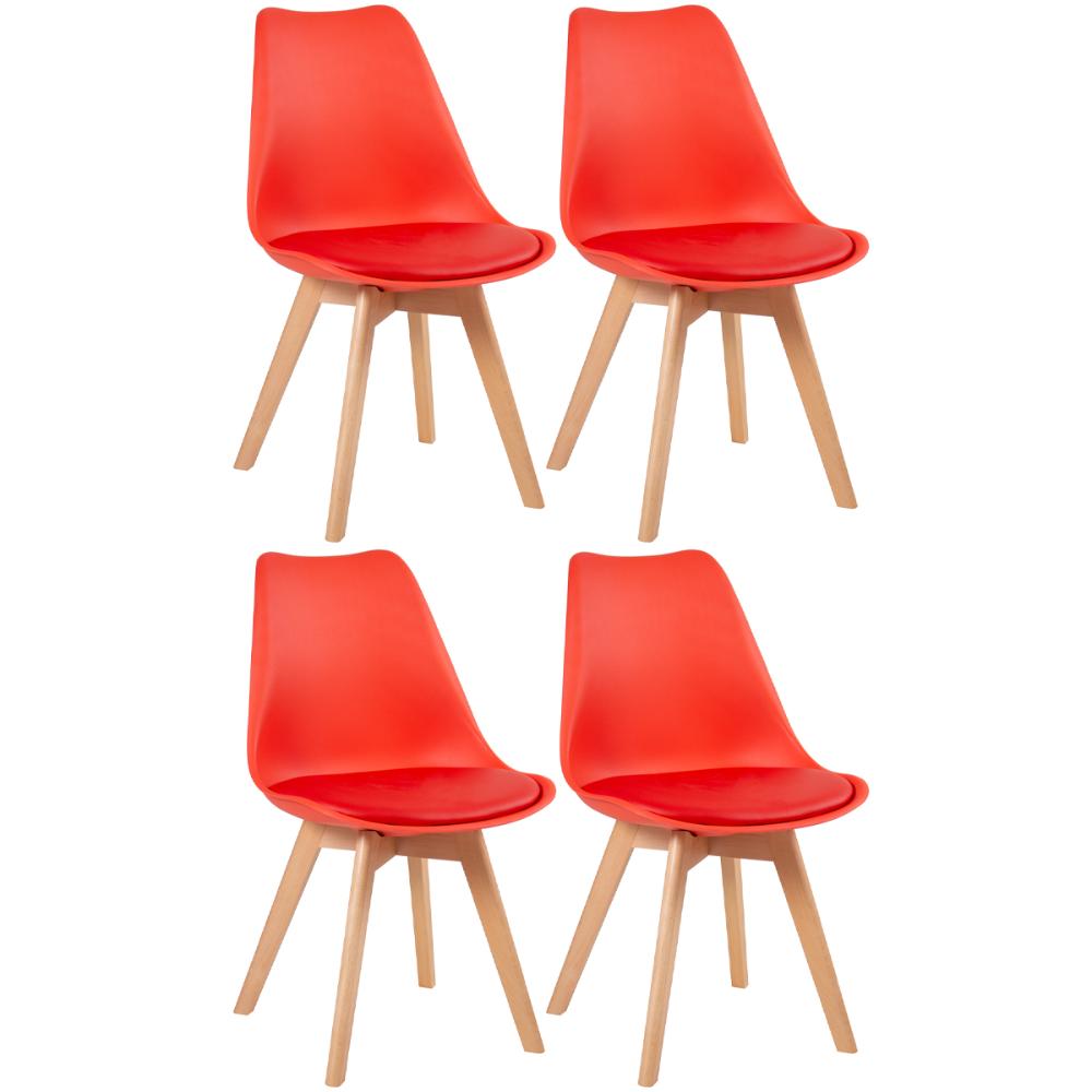 Kit 4 cadeiras Leda com assento estofado Vermelho