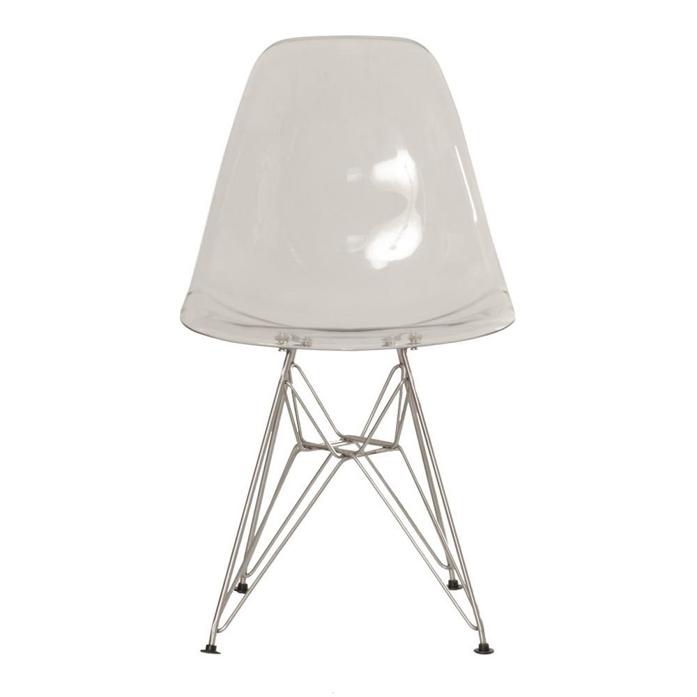 Kit 4 cadeiras acrílicas Charles Eames Eiffel DKR com base de metal cromado Incolor
