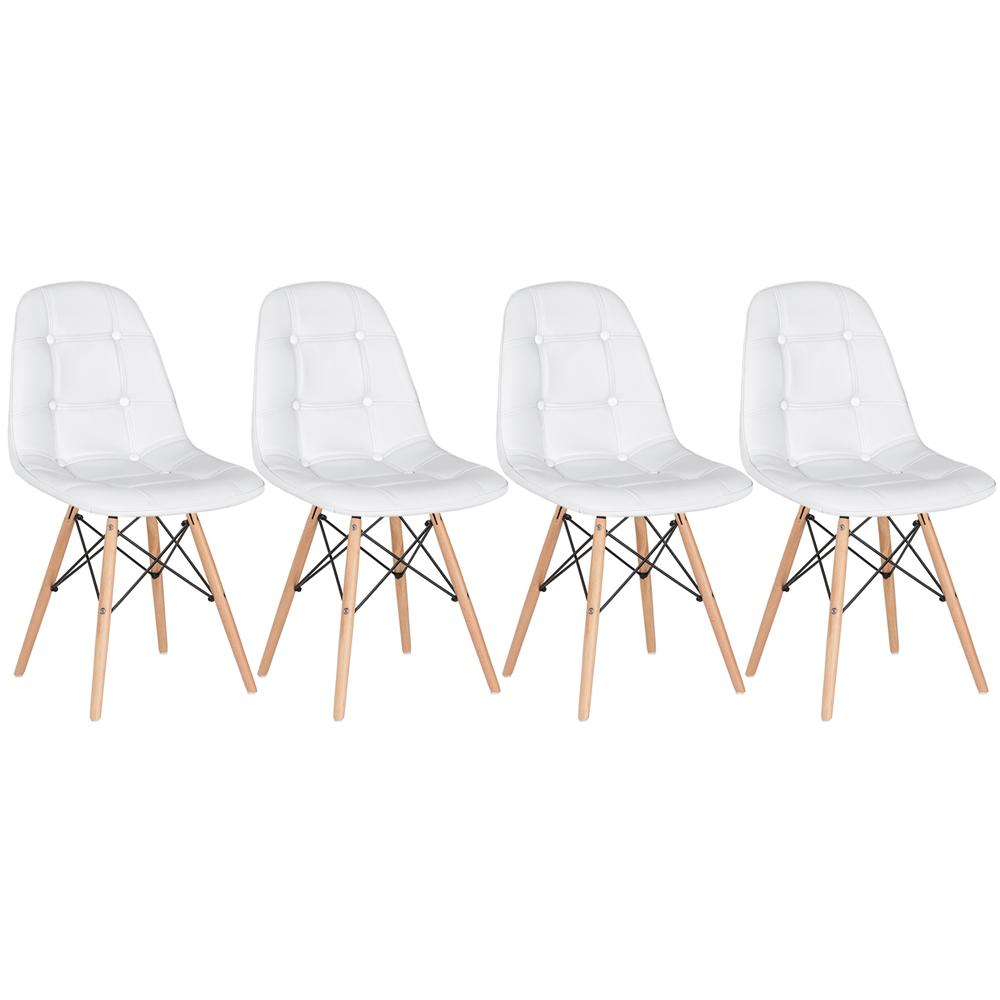 Kit 4 cadeiras estofadas Charles Eames Eiffel Botonê com pés de madeira clara Branco