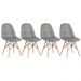 Kit 4 cadeiras estofadas Charles Eames Eiffel Botonê com pés de madeira clara Cinza